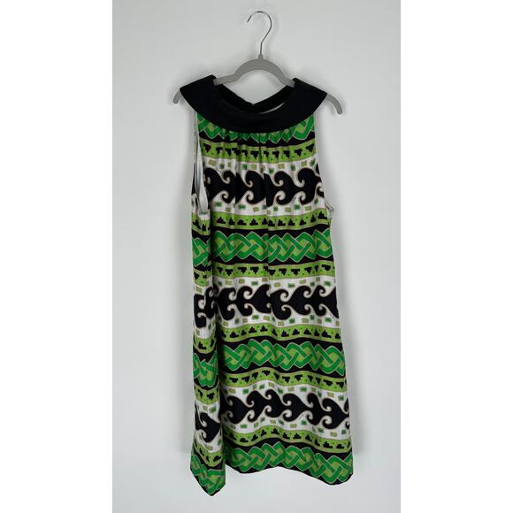 Milly Silk Halter Dress Green Black Womens 10 Retro Shift Abstract Geometric - Picture 1 of 9